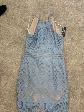 Lulu's Dusty Blue Lace Midi Dress